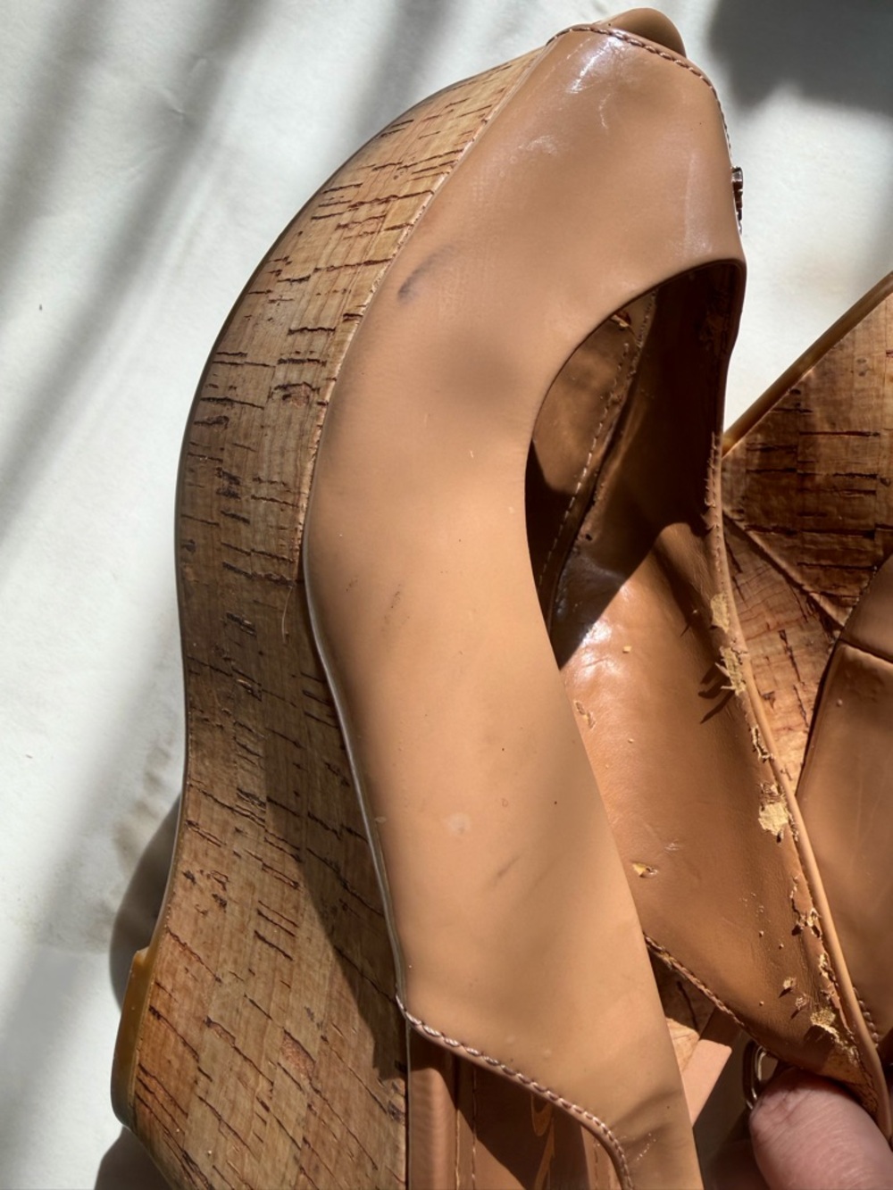 Coach Nude/Tan Peep-Toe Leather wedges with Logo Accent - Picture 8 of 10